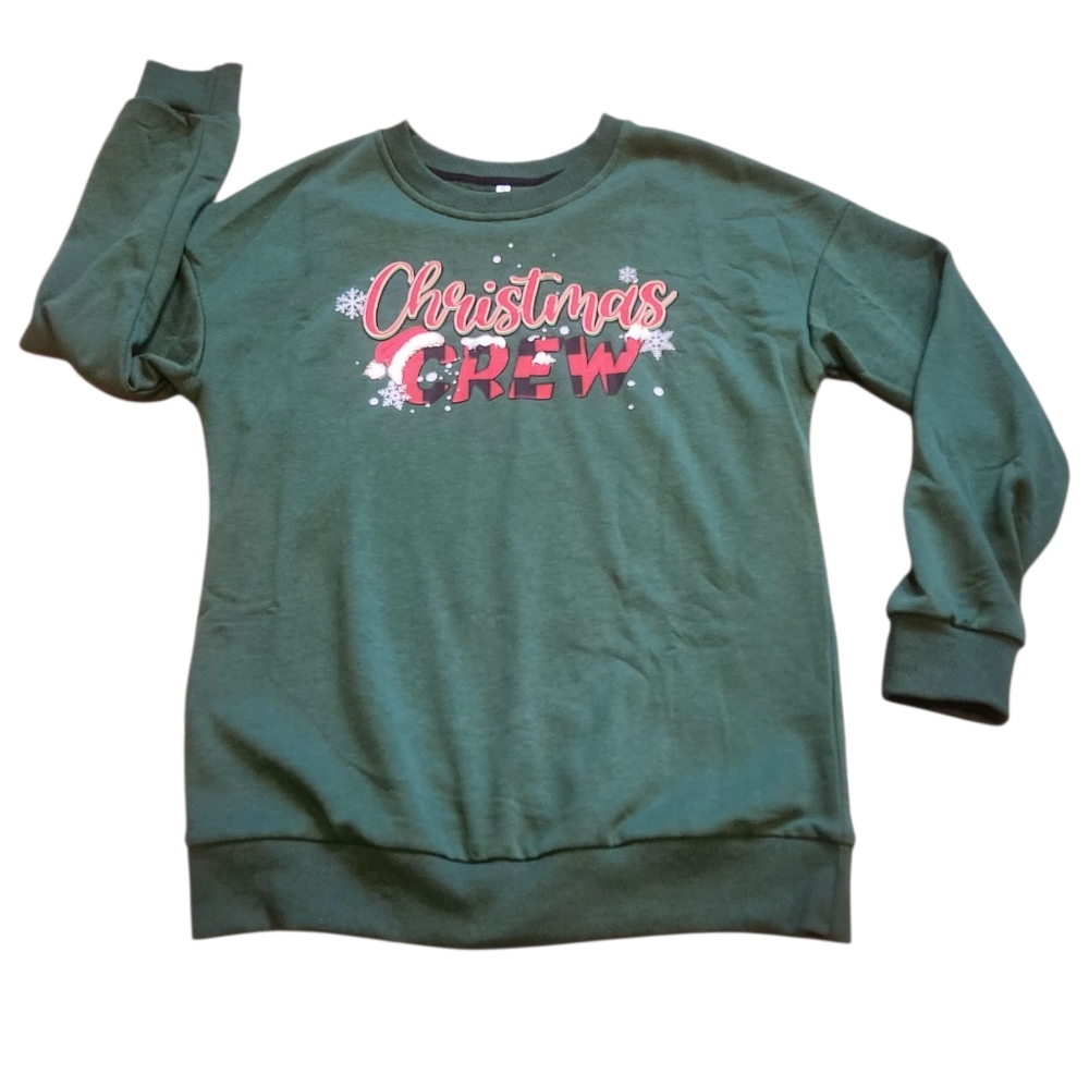 Women's Green Christmas Crew Graphic Sweatshirt Size Small